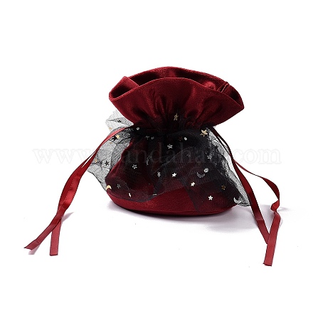 ベルベットジュエリー巾着ギフトバッグ  結婚式の好意のキャンディーバッグ  暗赤色  14x15.5x0.5cm ABAG-CJC0003-01-1