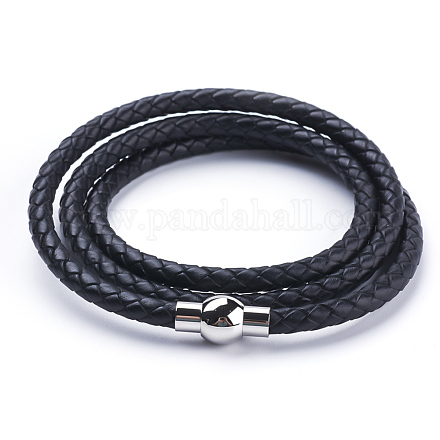 Three Loops Braided Leather Cord Wrap Bracelets BJEW-F291-15P-1