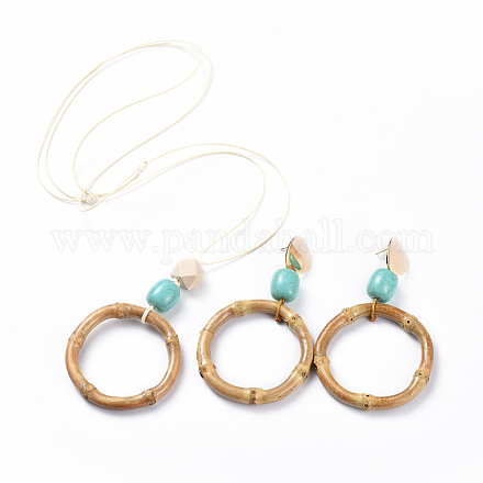 Ciondoli in bambù collane e orecchini set di gioielli SJEW-JS01028-1