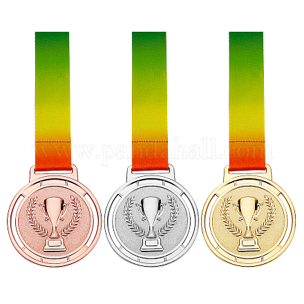 Creatcabin3pcs3色亜鉛合金メダル  ポリエステルストラップ付き  トロフィーとフラットラウンド  ミックスカラー  505mm  1pc /カラー AJEW-CN0001-33-1
