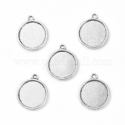 Supports de pendentif de cabochon rond plat d'argent antique de style tibétain X-TIBEP-M022-29AS-1