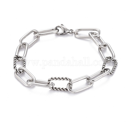 304 Stainless Steel Paperclip Chain Bracelets BJEW-F412-02P-1