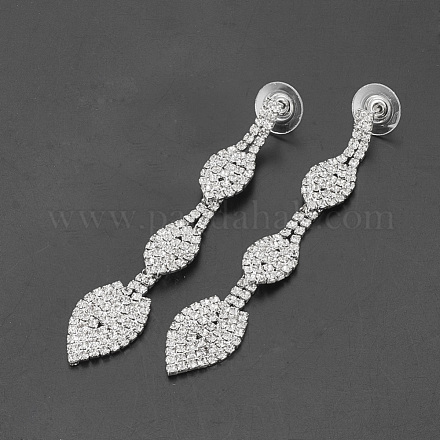 Silver Color Plated Brass Rhinestone Cup Chain Ear Studs EJEW-S200-02-1