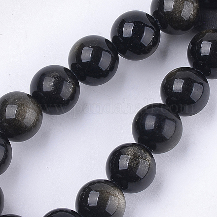 Natural Golden Sheen Obsidian Beads Strands G-S333-12mm-025-1