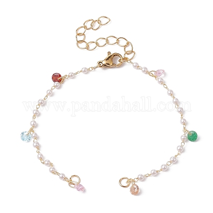 Fabrication de bracelets en chaîne de perles en laiton et abs AJEW-JB01150-37-1