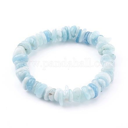 Chips Natural Aquamarine Beads Stretch Bracelets X-BJEW-JB05989-1