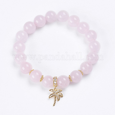 Bracelets stretch avec breloque en quartz rose naturel BJEW-E334-02G-1