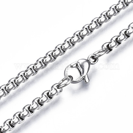 201 collar de cadenas de caja de acero inoxidable con cierres de pinza de langosta para hombres y mujeres STAS-T062-01-1
