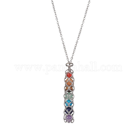 Halskette mit Chakra-Motiv aus natürlichen gemischten Edelsteinen NJEW-JN04576-01-1