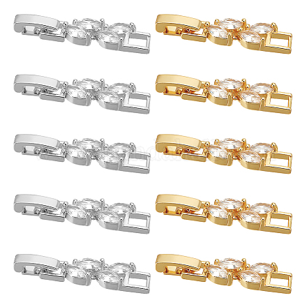 DICOSMETIC 10Pcs 2 Colors Extender Clasp Brass Cubic Zirconia Fold Over Extension Clasp Golden and Platinum Watch Band Extension Clasp for DIY Jewelry Making Repair KK-DC0001-43-1