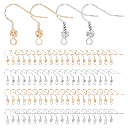 DICOSMETIC 140Pcs Earring Fish Hook 2 Colors French Hooks with 2mm Coil and Ball Real Gold & Platinum Plated Ear Wires Brass Earring Hooks for Earring Jewelry Making KK-DC0003-28-1