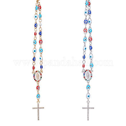 2 шт. двухцветный браслет-подвеска в виде креста из сплава со стразами и разноцветными цепочками из смоляных бусин от сглаза BJEW-DC0001-07-1