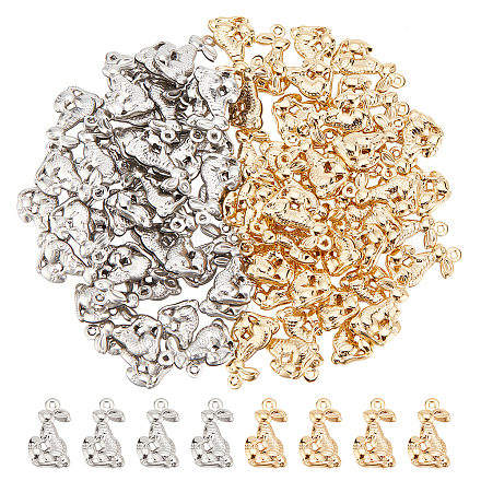 Dicosmétique 80 pièces 2 couleurs breloques lapin pendentifs lapin de pâques 3d pendentifs lapin doré tenant oeuf pendentifs animaux mignons en acier inoxydable pour la fabrication de bijoux artisanaux STAS-DC0012-49-1