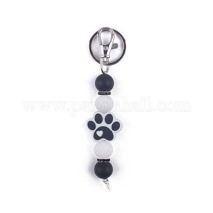 Porte-clés rond en perles de silicone à imprimé patte de chien PW-WG52716-02-1