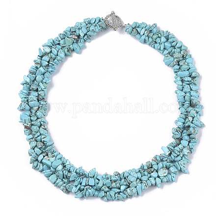 Colliers en perles synthétiques turquoise à 3 couche NJEW-S419-01D-1