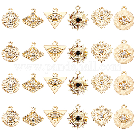 BENECREAT 24Pcs 6 Style 18K Gold Plated Evil Eye Charms with Crystal Rhinestone FIND-BC0002-66-1