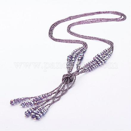 Glass Beaded Lariat Necklaces NJEW-A125-A002-1
