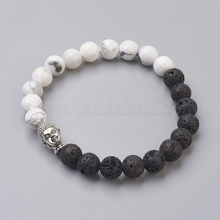 Perles de pierre de lave naturelle et perles de howlite naturelles bracelets extensibles BJEW-JB03851-02-1
