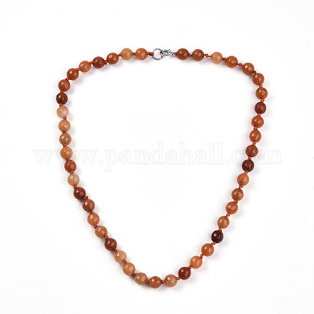 Ожерелья из граненых круглых бусин натурального красного авантюрина диаметром 8 мм NJEW-F327-01A-04-01-1