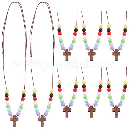Croix en bois avec pendentifs en perles acryliques pour femmes NJEW-AB00011-1