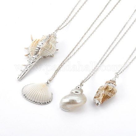 Electroplate Spiral Shell Pendant Necklaces NJEW-JN02281-1