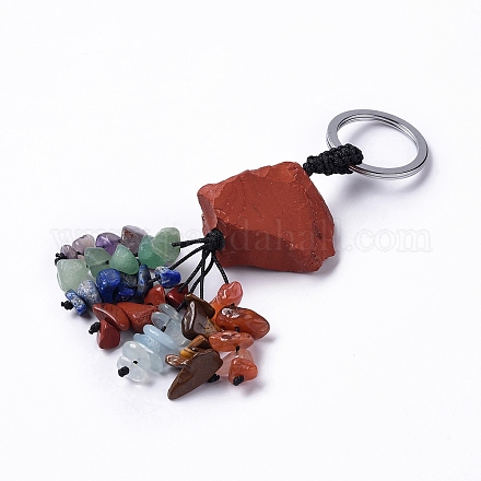Самородок натуральной красной яшмы с брелками-кисточками из смешанной крошки драгоценных камней KEYC-P012-02P-07-1