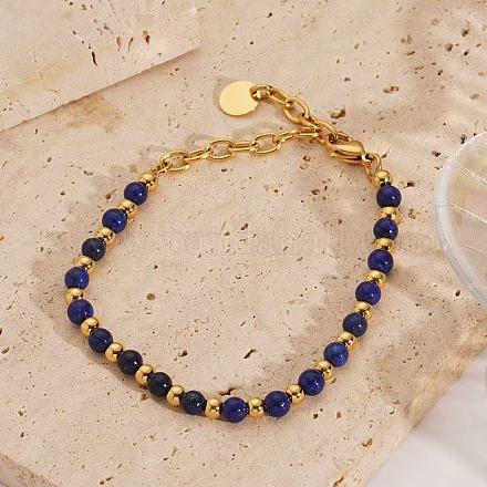 Женские браслеты из натурального лазурита в богемном стиле с круглыми бусинами JU9810-3-1