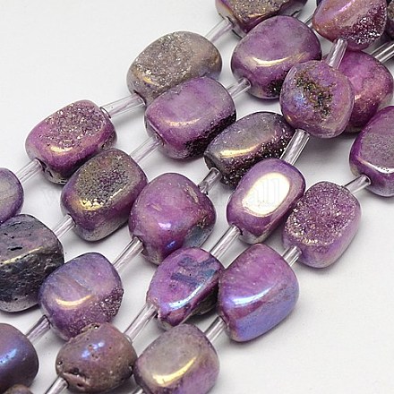 Electroplate Natural Druzy Quartz Crystal Cuboid Beads Strands G-L043-02-1