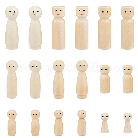 SUPERFINDINGS 18Pcs 9 Style Unfinished Wooden Peg Dolls Display Decorations WOOD-FH0002-08-1