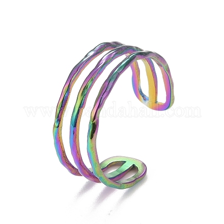 Ионное покрытие (ip) цвет радуги 304 тройная линия из нержавеющей стали открытое манжетное кольцо для женщин RJEW-C025-12M-1