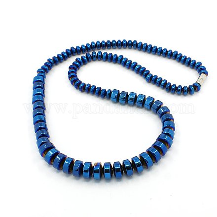 磁気無し合成ヘマタイトネックレス  真鍮磁気クラスプ付  ブルー  19インチ X-NJEW-K001-01C-1