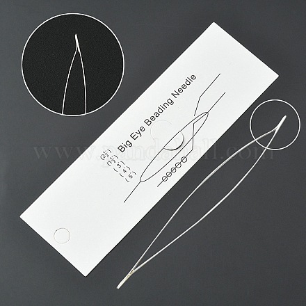 ステンレス鋼の折りたたみ可能な大きな目ビーズ針  シードビーズ針  ジュエリー作りのためのビーズ刺繍針  ステンレス鋼色  4.5x0.02cm YW-ES001Y-45MM-1