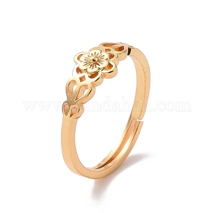 Регулируемое кольцо из латуни с цветком сакуры для женщин RJEW-P034-03G-1