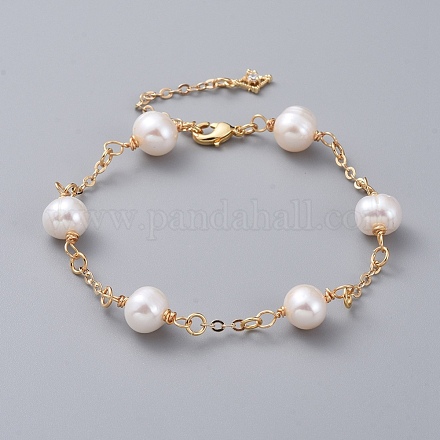 Bracelets à maillons en perles de culture d'eau douce naturelles BJEW-JB04818-01-1