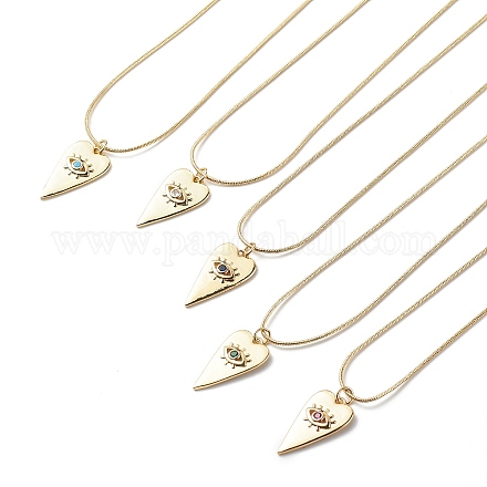5Pcs 5 Color Cubic Zirconia Heart with Evil Eye Pendant Necklaces Set with Round Snake Chains NJEW-JN04086-1