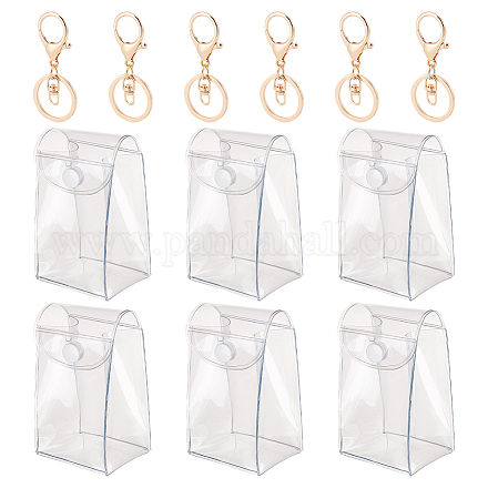FINGERINSPIRE 6 PCS Mini Small PVC Plastic Bags Clear Figures Container with Key Buckle Waterproof Portable Bags Figure Display Bags Transparent Display Bags for Lipstick Doll Holder Keychain Bags DIY-FG0003-85-1