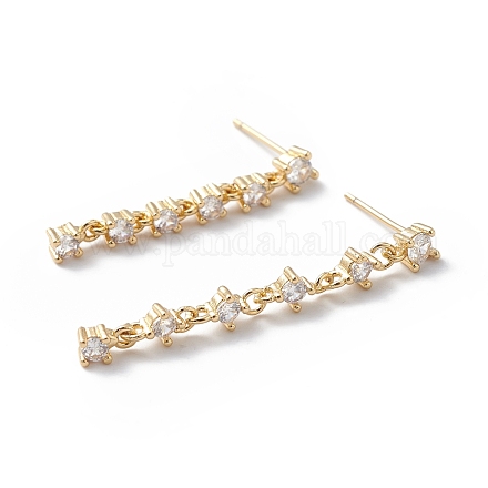Clear Cubic Zirconia Tassel Dangle Stud Earrings EJEW-L261-006G-1