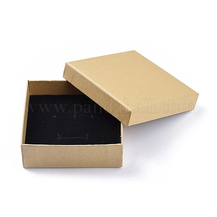 クラフト紙のボール紙ジュエリーボックス  ピアス/ネックレス/ブレスレットボックス  正方形  バリーウッド  9x9x3cm CBOX-WH0001-D05-1