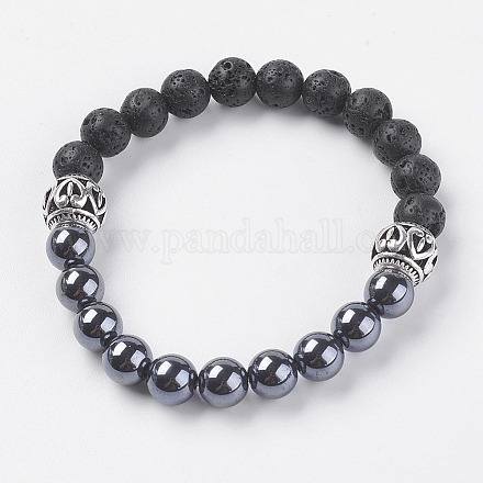 Braccialetti elasticizzati con perle di roccia lavica naturale BJEW-I241-04-1