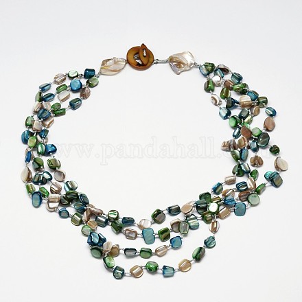 Mehrstufige Halsketten mit Muschelsplittern und Perlen für Damen NJEW-L101-03-1