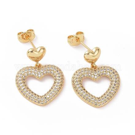 Clear Cubic Zirconia Hollow Out Heart Dangle Stud Earring EJEW-C008-01G-1
