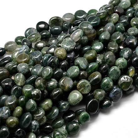 Natural Moss Agate Nuggets Beads Strands G-J336-18-1