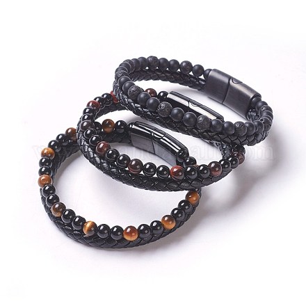 Bracelets multi-rangs avec cordon en cuir BJEW-F368-04-1