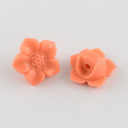 衣服の付属品不透明なプラスチックアクリルの花のシャンクボタン  サンゴ  16.5x9mm  穴：2.5mm X-SACR-Q089-20D-1