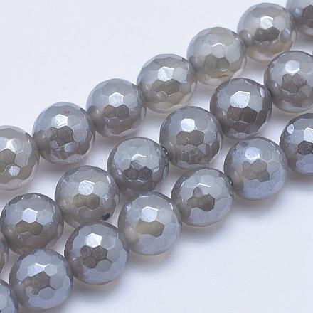 Electroplated Natural Grey Agate Beads Strands G-G724-6mm-1