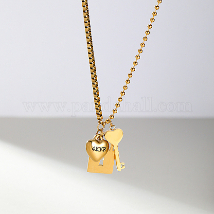 Halsketten mit Herz- und Schlüssel- und Schlossanhänger aus Edelstahl AR9814-1-1