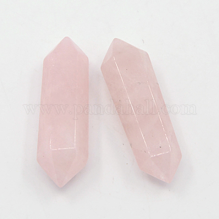 Perles à pointe double en quartz rose naturel G-D439-03-1