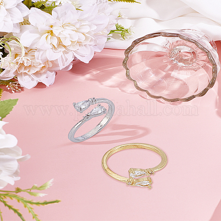 2 шт. латунные кольца-манжеты с микропаве из кубического циркония&nbsp;RJEW-LP0005-13-1