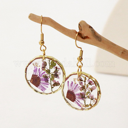 Серьги-подвески из сплава эпоксидной смолы с засушенными цветами FS-WGABF6D-10-1