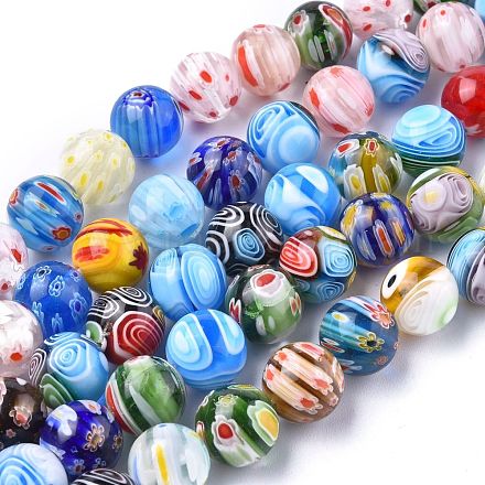 Round Handmade Millefiori Glass Beads Strands LK-R004-99-1